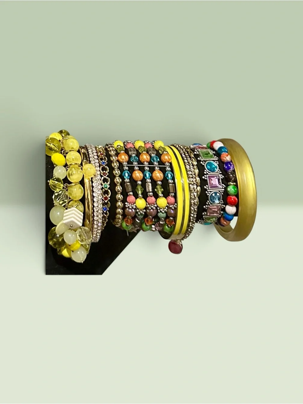 Vibrant Yellow Multicolor Stackable Bracelet Set Boho Beaded Rhinestone Bangles